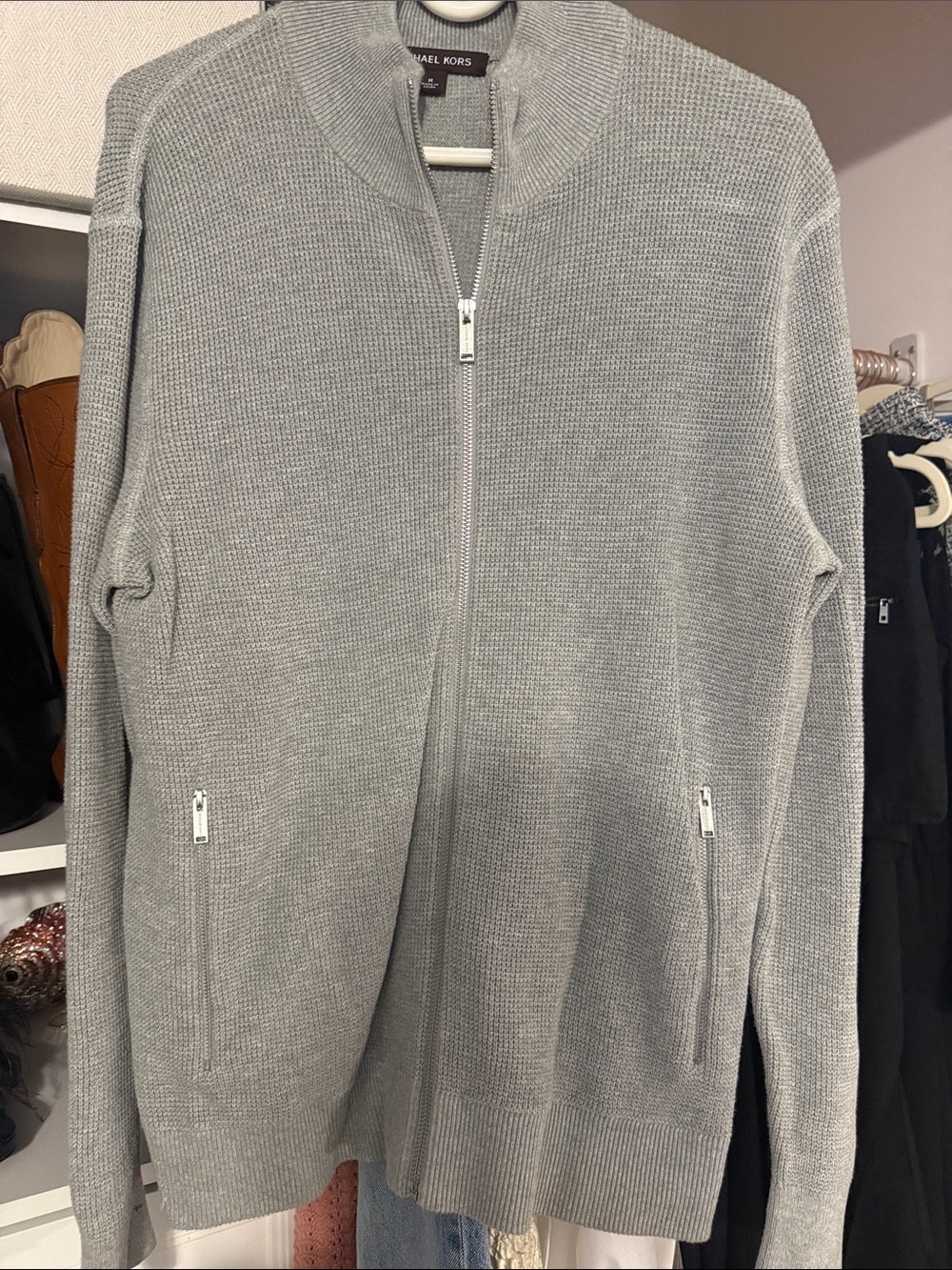 Michael Kors Men’s Light Gray Full-Zip Knit Jacket